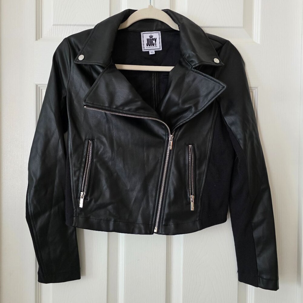 Juicy by Juicy Couture Black Faux Leather Moto Jacket Sz XS